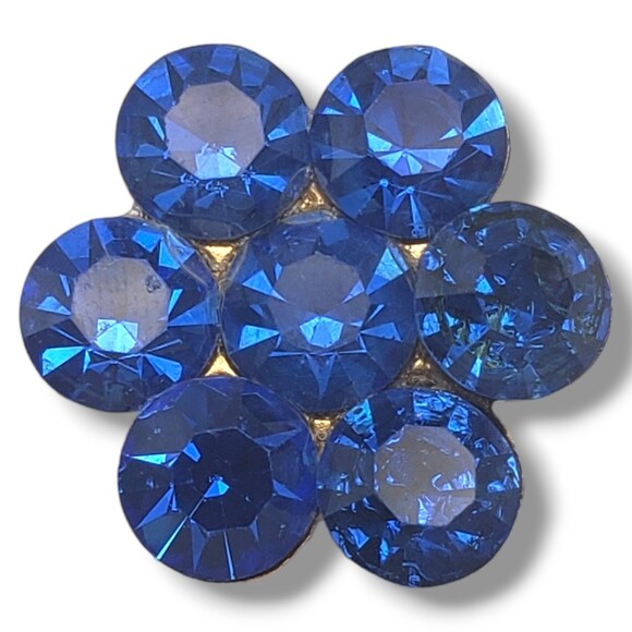 Vintage Gold Tone Cobalt Blue Rhinestone Flower Cluster Brooch Pin Small - Picture 1 of 6